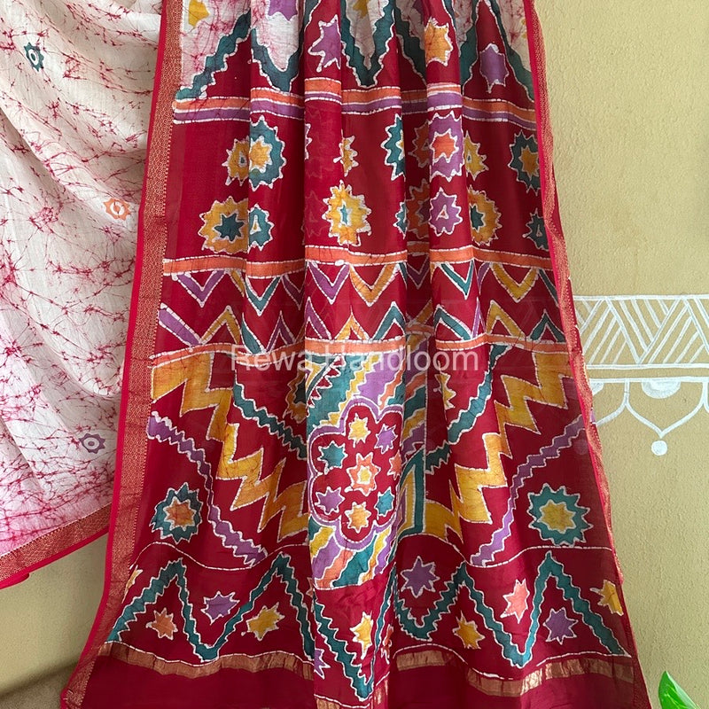 Maheshwari Red Batik Indonesian Print Saree IBS047