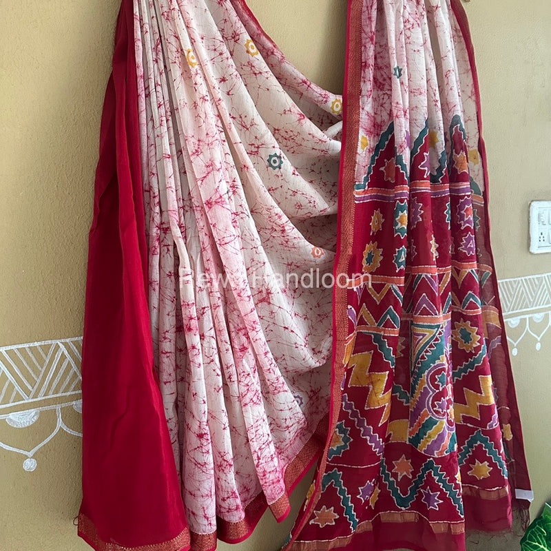 Maheshwari Red Batik Indonesian Print Saree IBS047