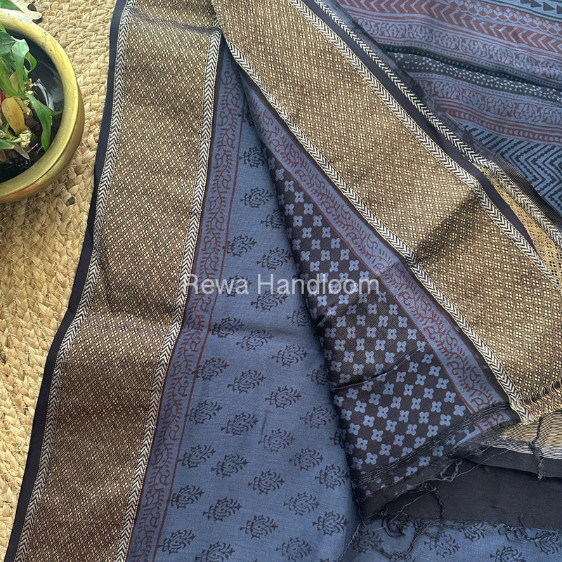 Maheshwari Grey Bagh Print Saree BPSS012