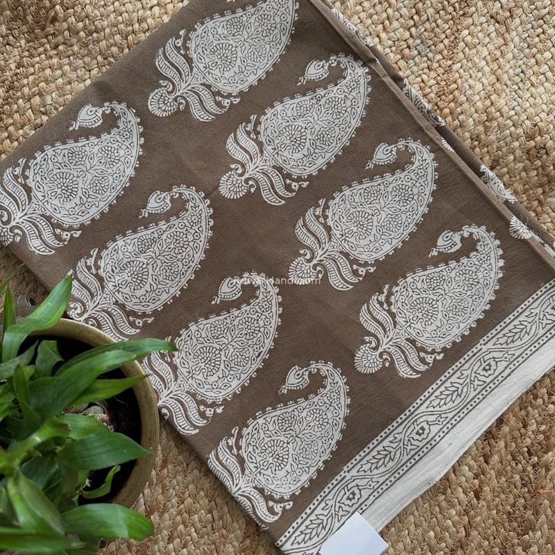 Beige-White Bagh Print Cotton Suit BCSP0172