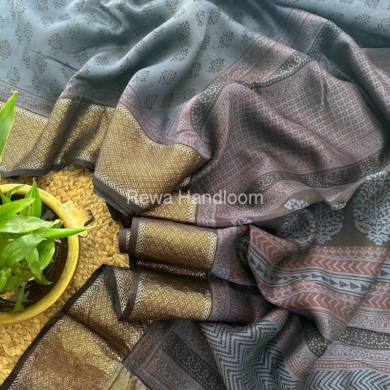 Maheshwari Grey Bagh Print Saree BPSS012