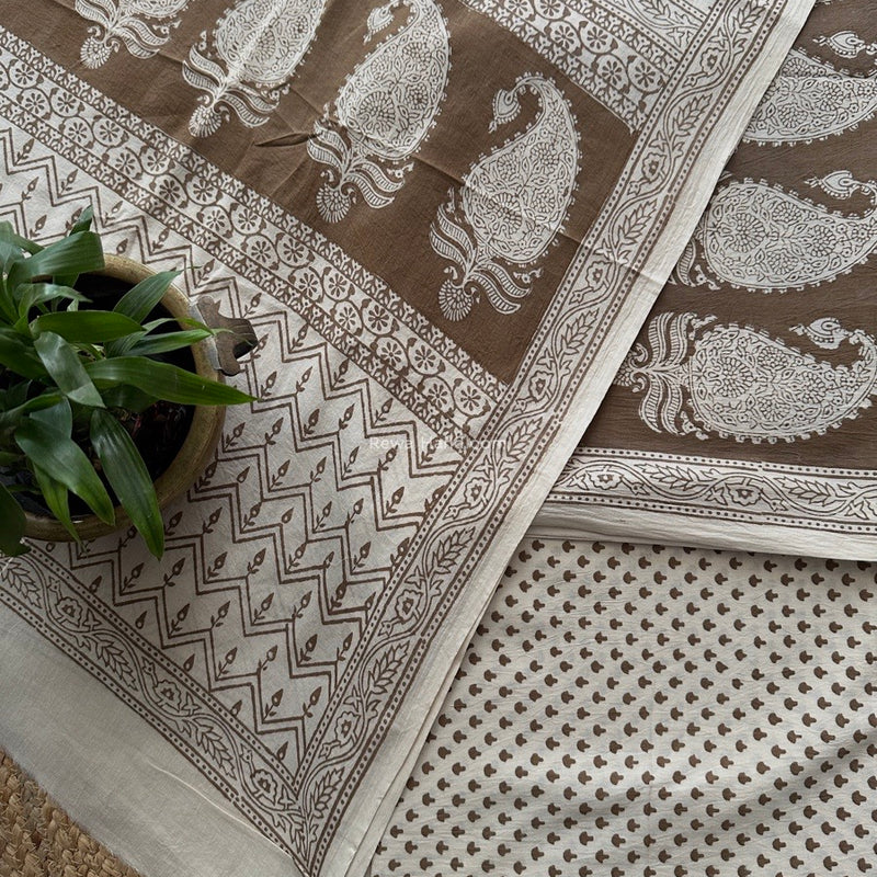 Beige-White Bagh Print Cotton Suit BCSP0172