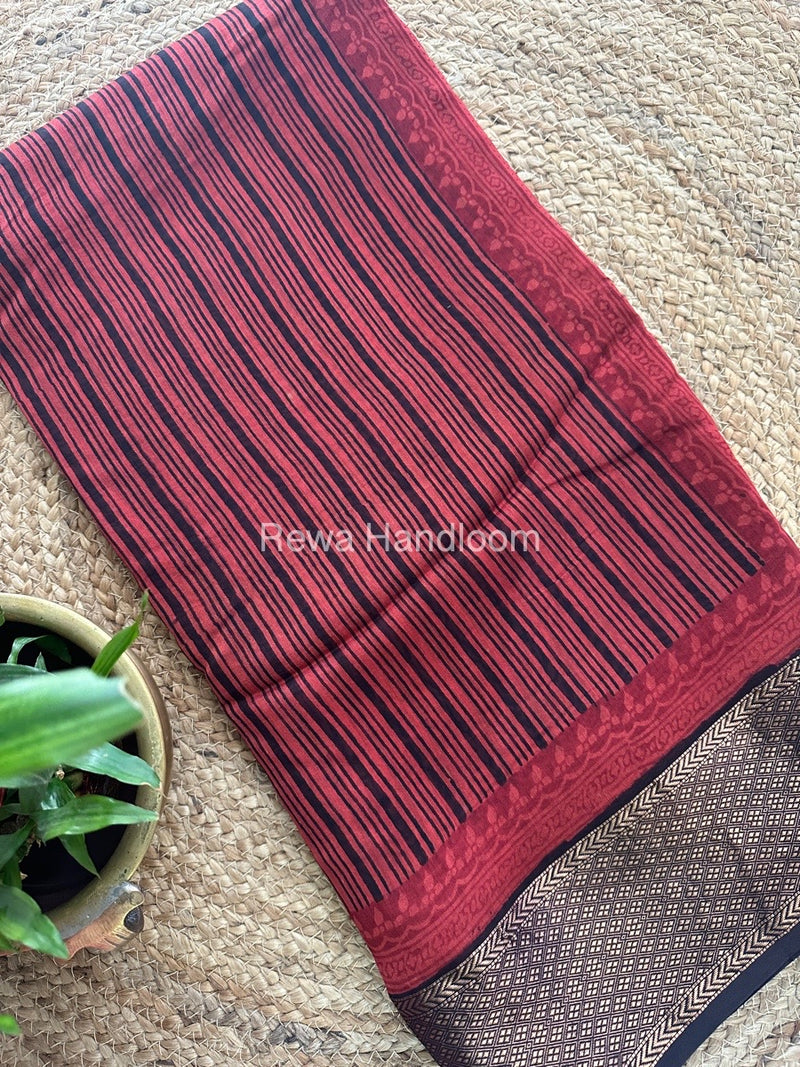 Maheshwari Red Bagh Print Saree BPSS052