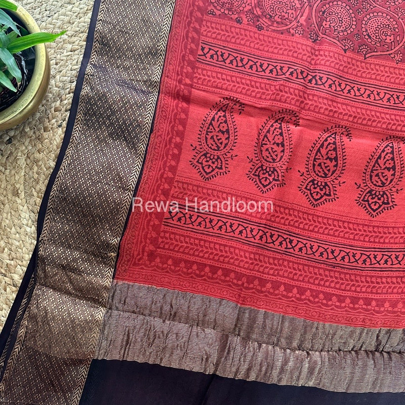 Maheshwari Red Bagh Print Saree BPSS052