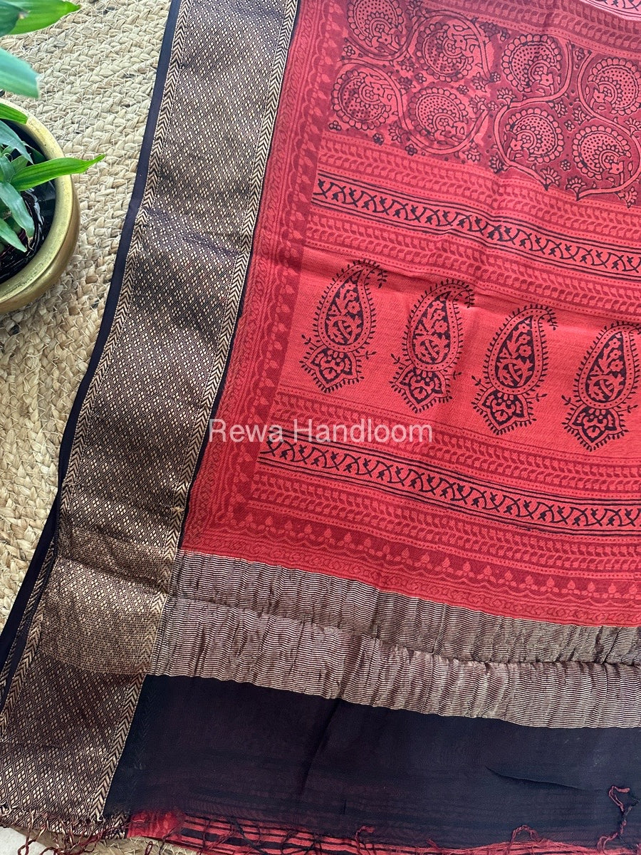 Maheshwari Red Bagh Print Saree BPSS052