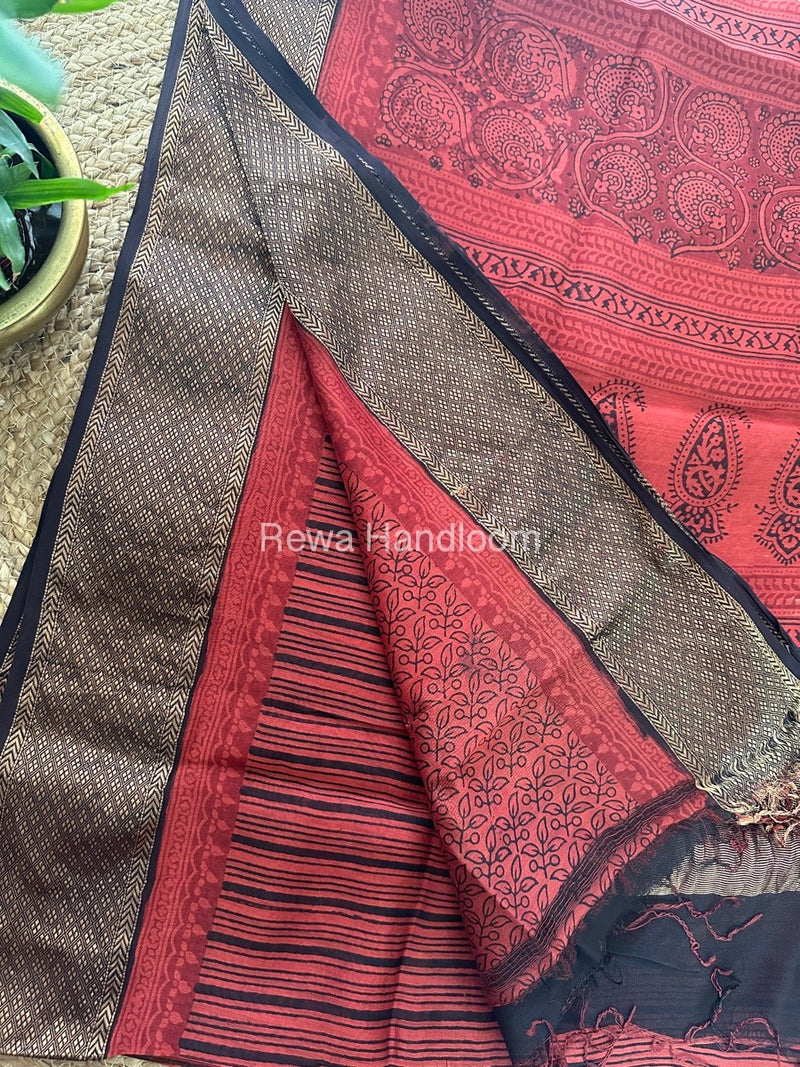 Maheshwari Red Bagh Print Saree BPSS052