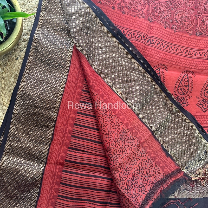 Maheshwari Red Bagh Print Saree BPSS052