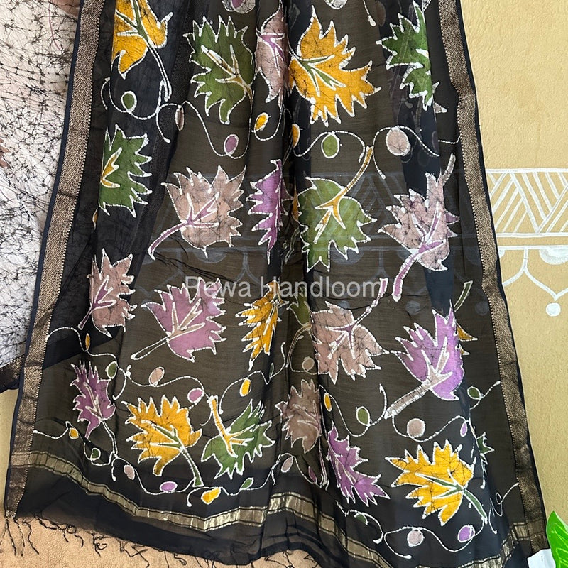 Maheshwari Black Batik Indonesian Print Saree IBS054