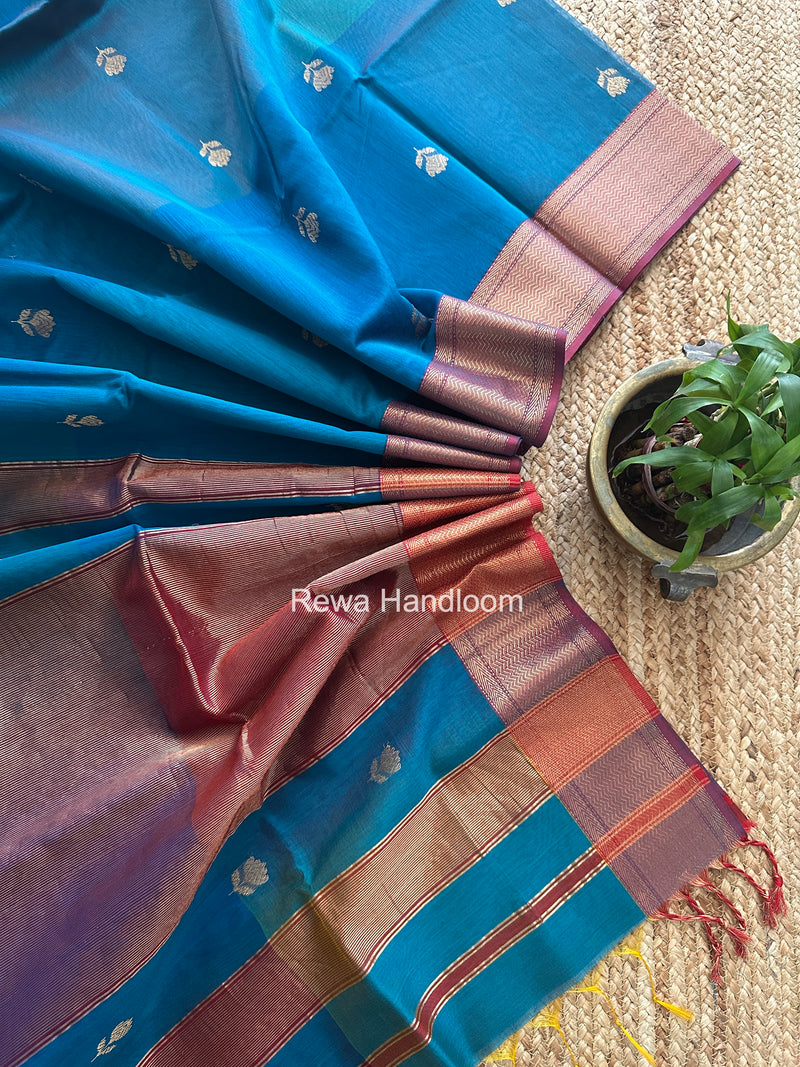 Maheshwari Blue Lotus Shaded Butta Saree SLB010