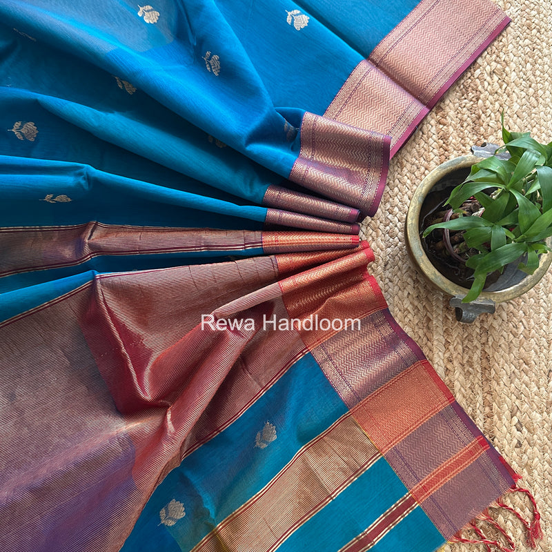 Maheshwari Blue Lotus Shaded Butta Saree SLB010
