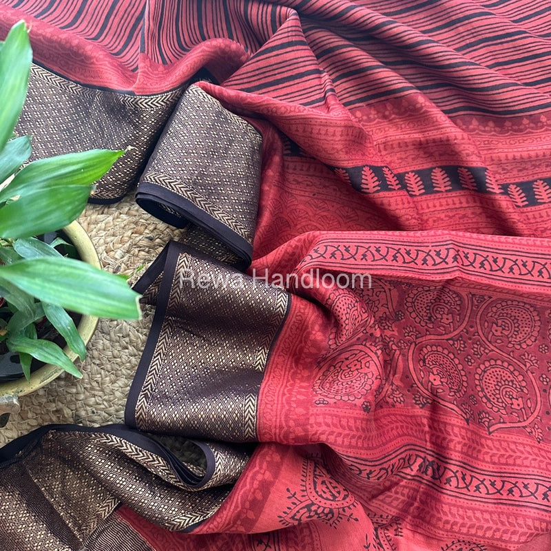 Maheshwari Red Bagh Print Saree BPSS052