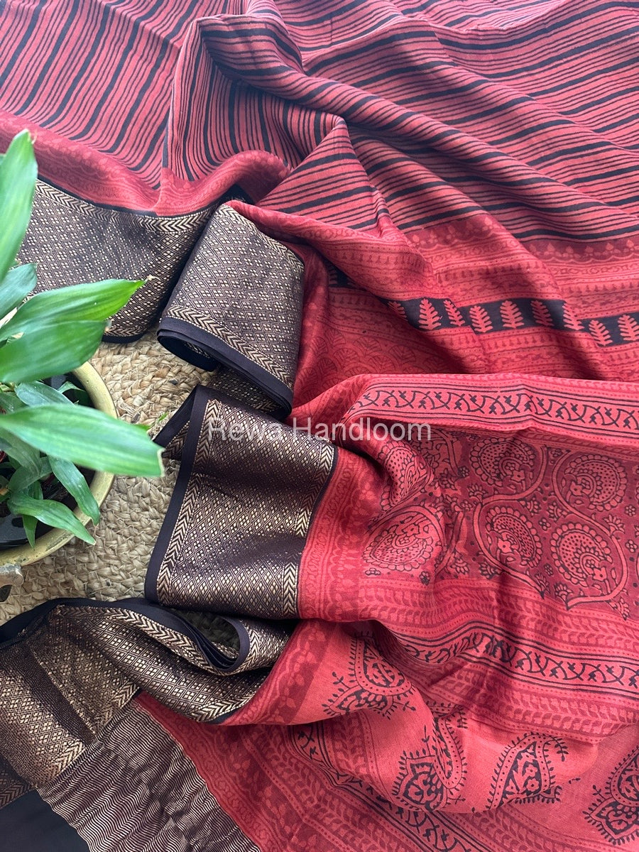 Maheshwari Red Bagh Print Saree BPSS052