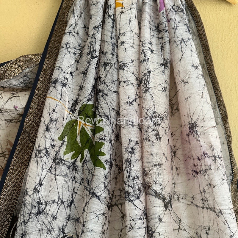 Maheshwari Black Batik Indonesian Print Saree IBS054