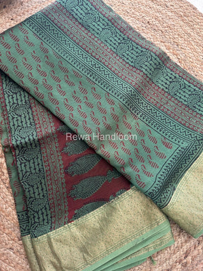 Maheshwari Mehendi Green Bagh Print Saree BPSS036