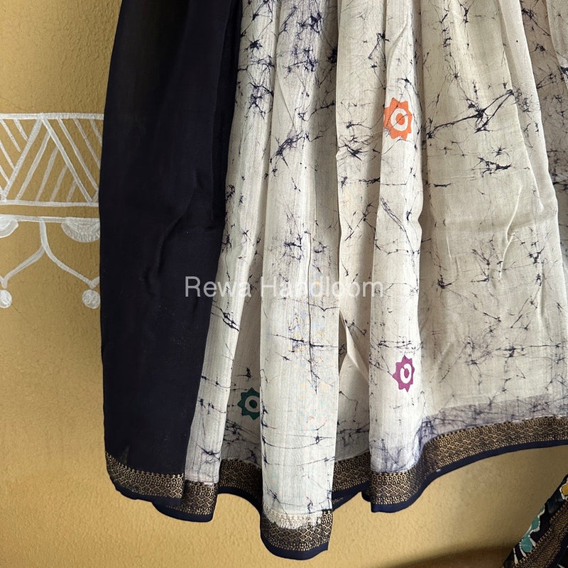 Maheshwari Blue Batik Indonesian Print Saree IBS048