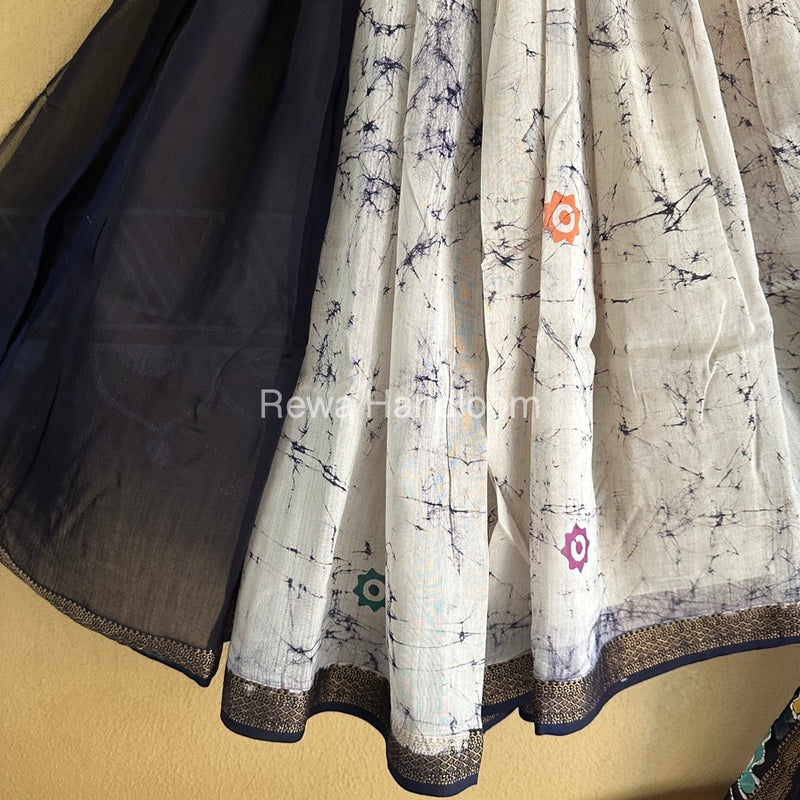 Maheshwari Blue Batik Indonesian Print Saree IBS048