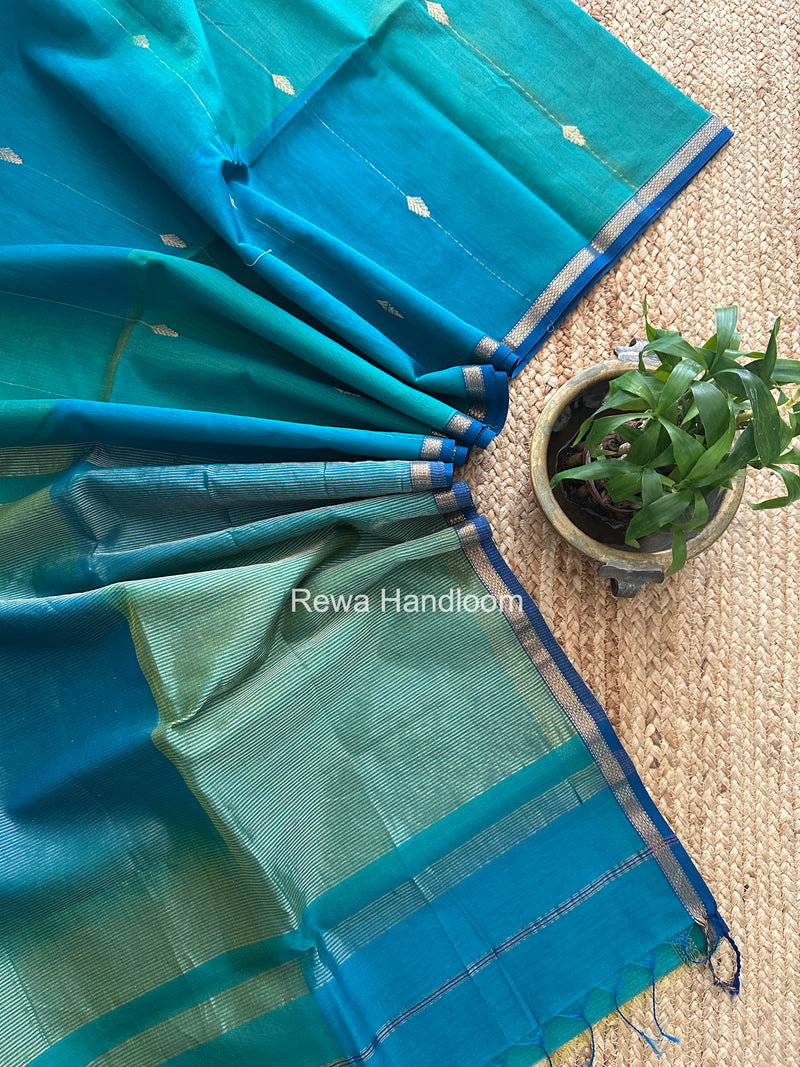  Rama Green Lining Butti Shaded Maheshwari Saree SBS0126