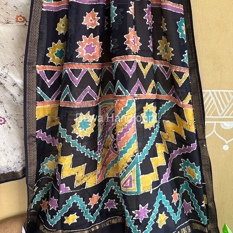 Maheshwari Blue Batik Indonesian Print Saree IBS048