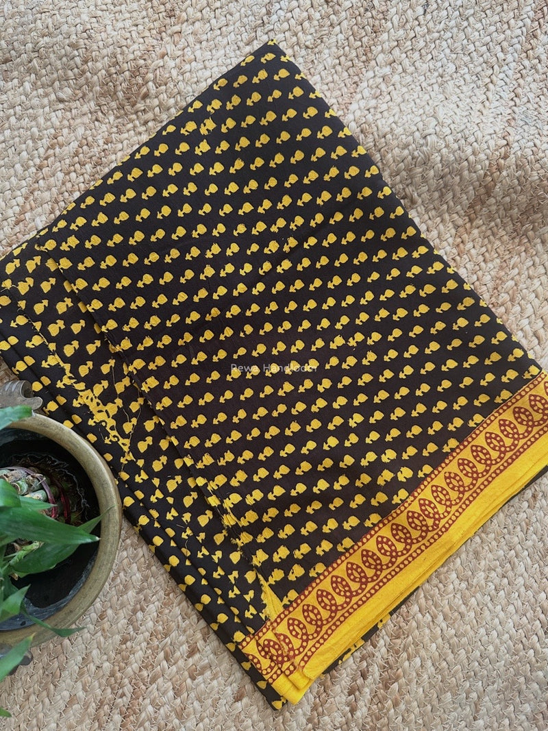 Black-Yellow Bagh Print Cotton Suit BCSP0169