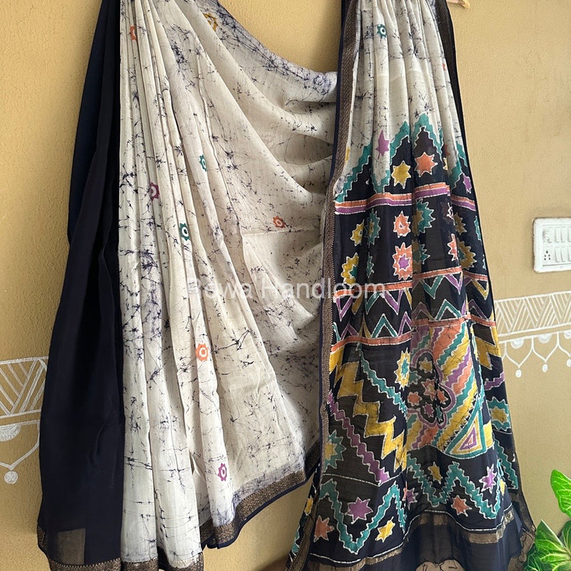 Maheshwari Blue Batik Indonesian Print Saree IBS048