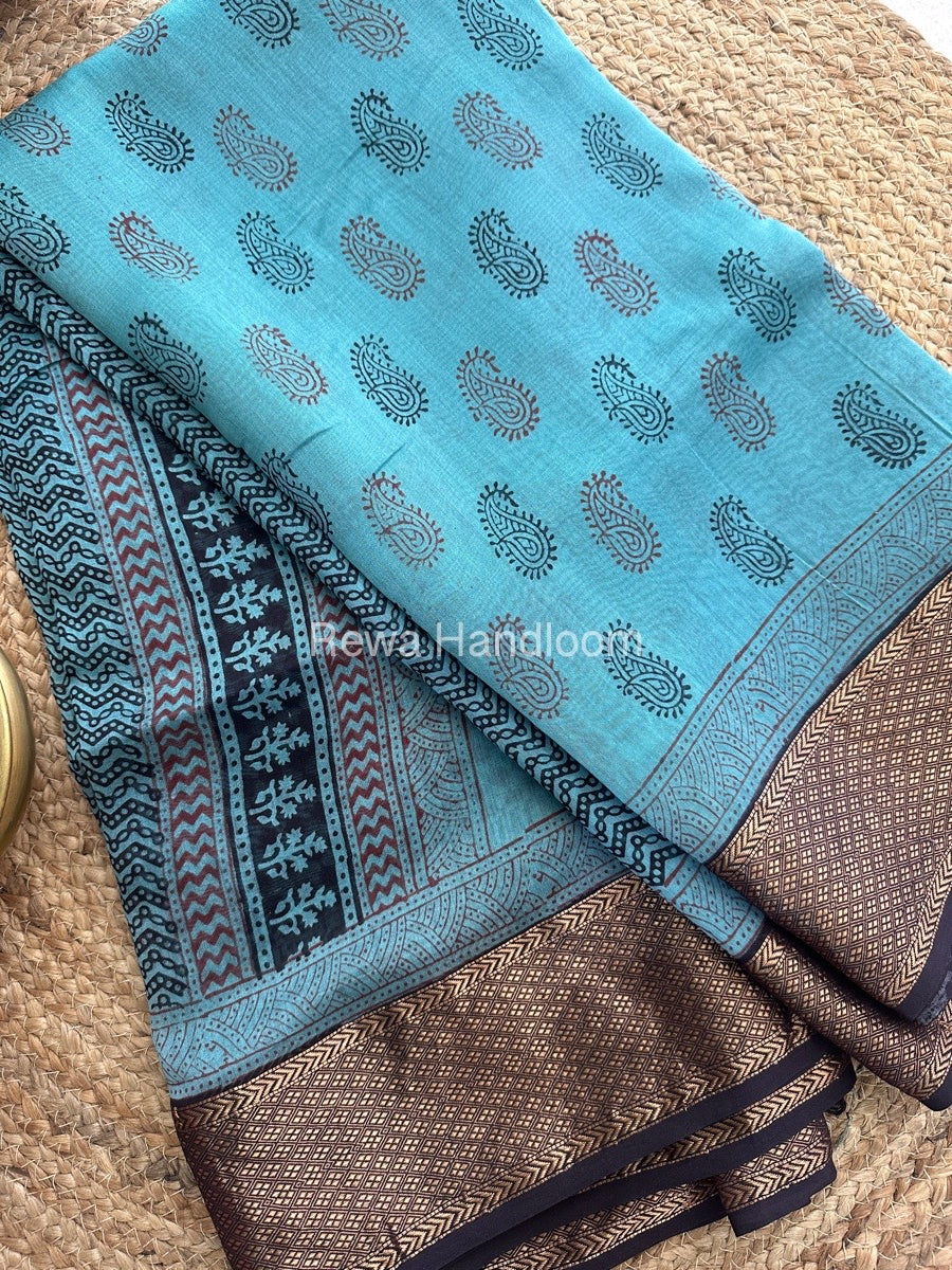 Maheshwari Sea Green Bagh Print Saree BPSS021