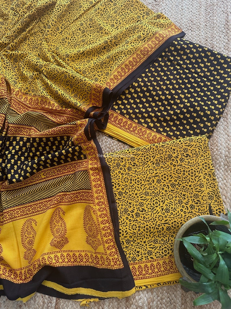 Black-Yellow Bagh Print Cotton Suit BCSP0169