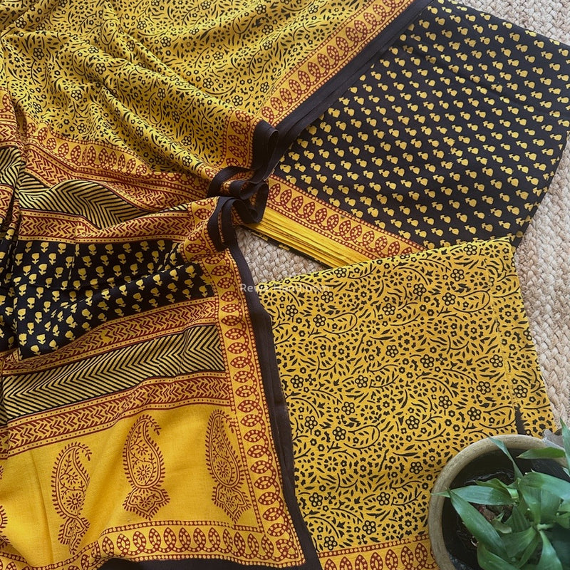 Black-Yellow Bagh Print Cotton Suit BCSP0169