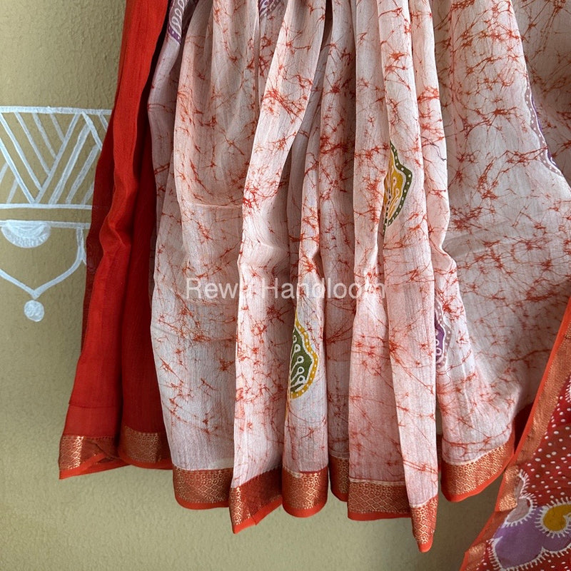 Maheshwari Rust Orange Batik Indonesian Print Saree IBS026