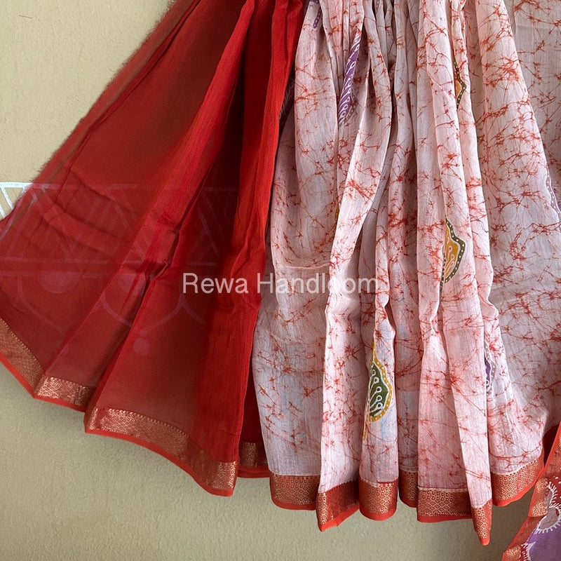 Maheshwari Rust Orange Batik Indonesian Print Saree IBS026