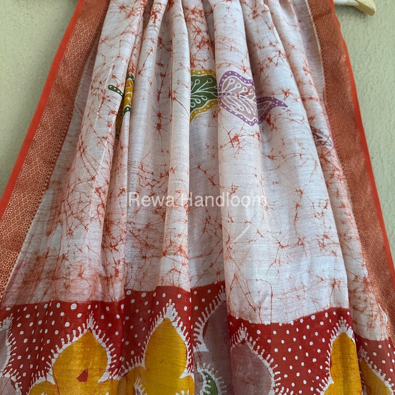 Maheshwari Rust Orange Batik Indonesian Print Saree IBS026