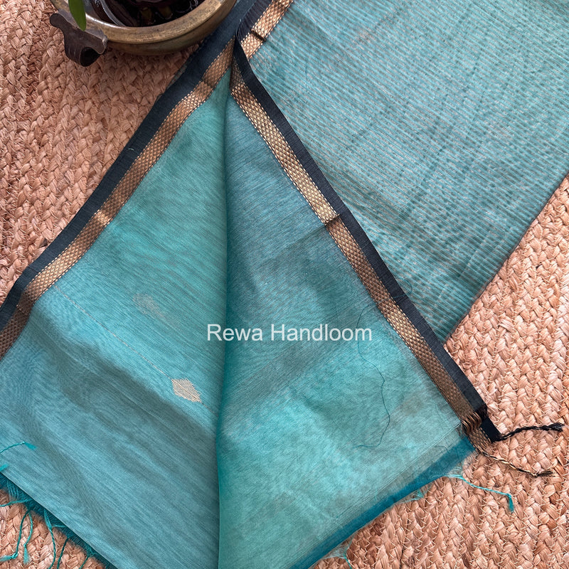 Dark Mint Green Lining Butti Shaded Maheshwari Saree SBS0124