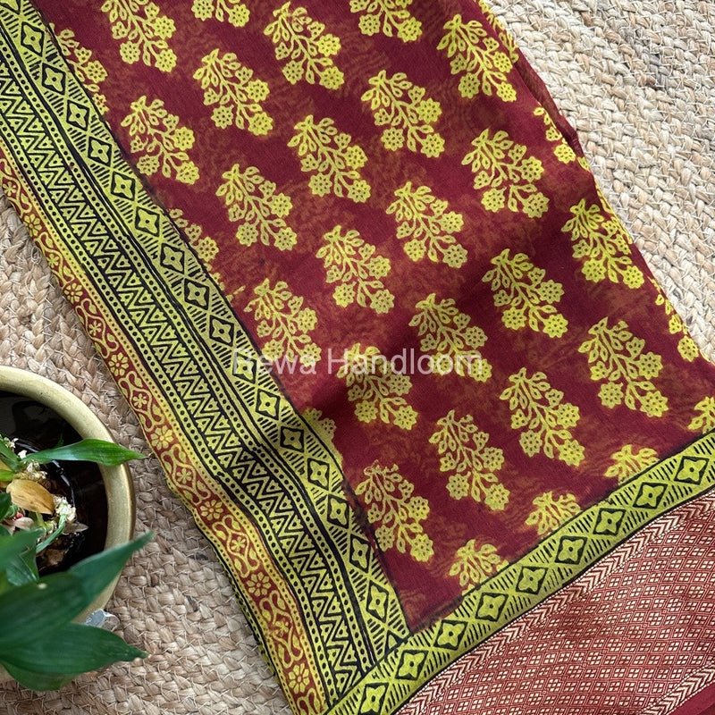 Maheshwari Parrot Green Bagh Print Saree BPSS060