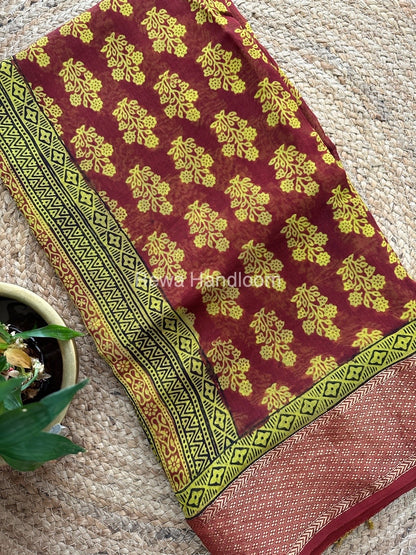 Maheshwari Parrot Green Bagh Print Saree BPSS060
