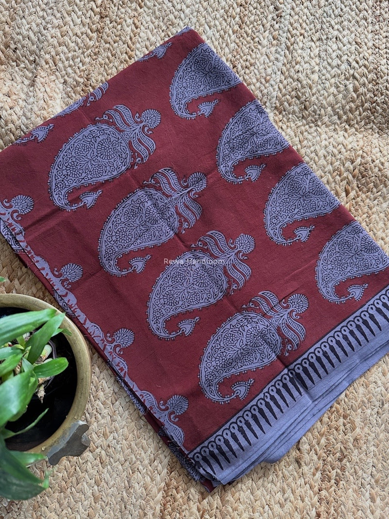 Maroon-Dark Lavender Bagh Print Cotton Suit BCSP0171