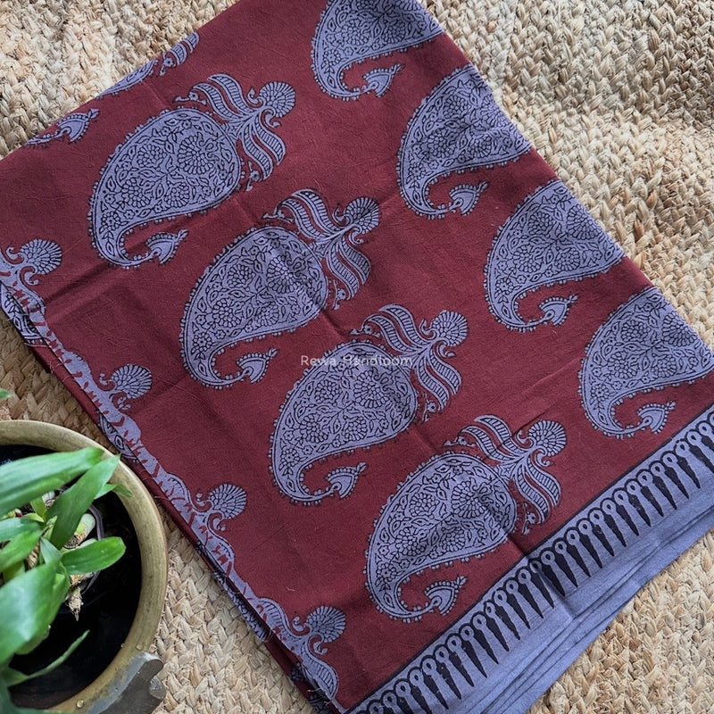 Maroon-Dark Lavender Bagh Print Cotton Suit BCSP0171