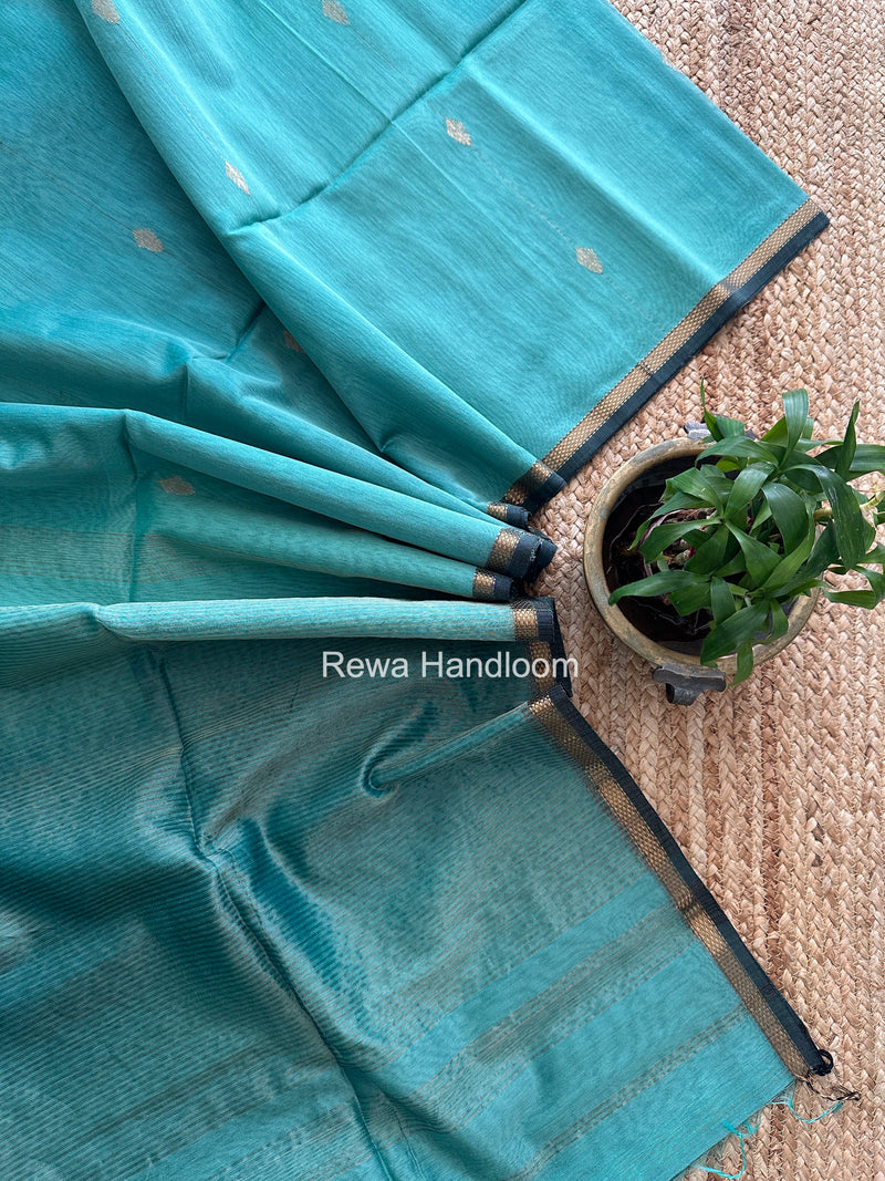 Dark Mint Green Lining Butti Shaded Maheshwari Saree SBS0124