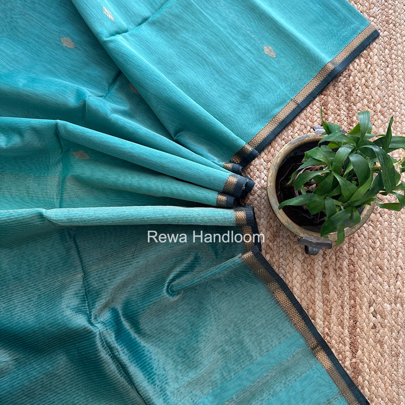 Dark Mint Green Lining Butti Shaded Maheshwari Saree SBS0124