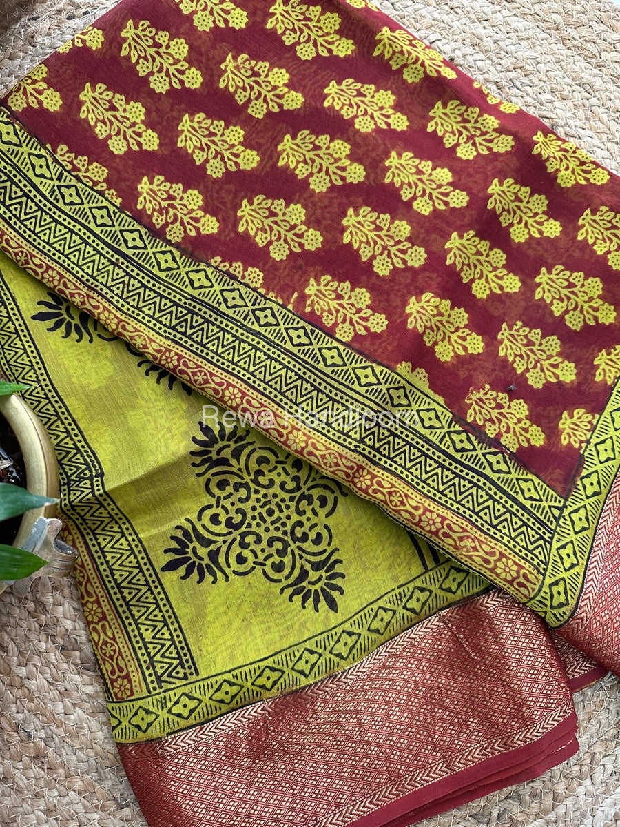 Maheshwari Parrot Green Bagh Print Saree BPSS060