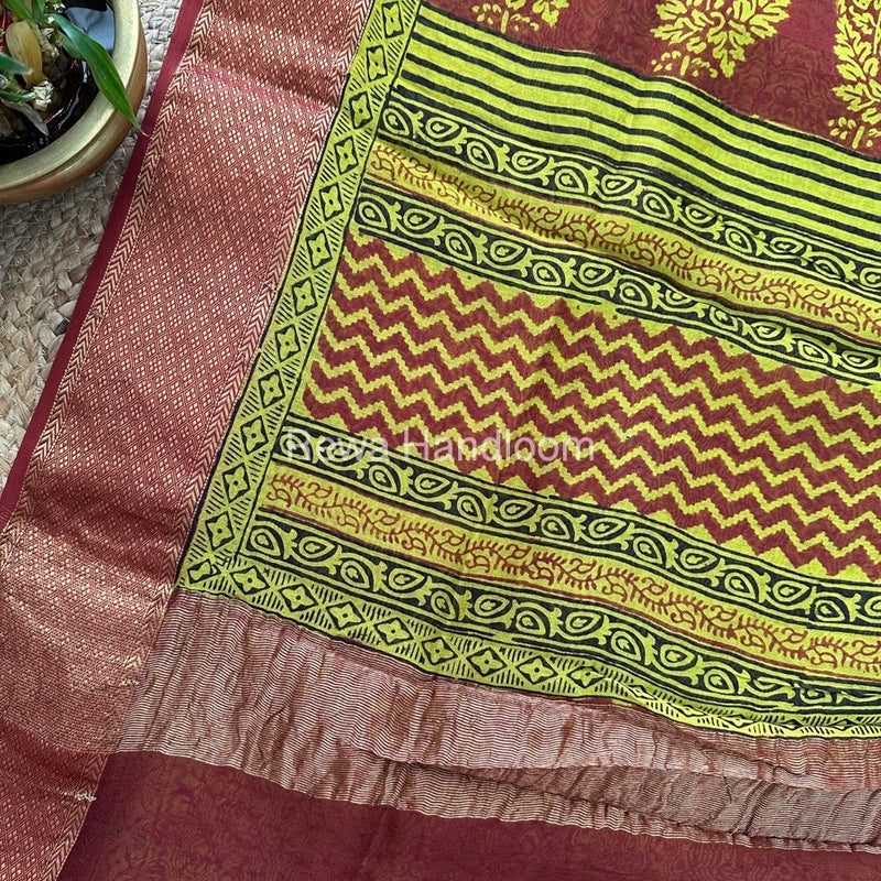 Maheshwari Parrot Green Bagh Print Saree BPSS060