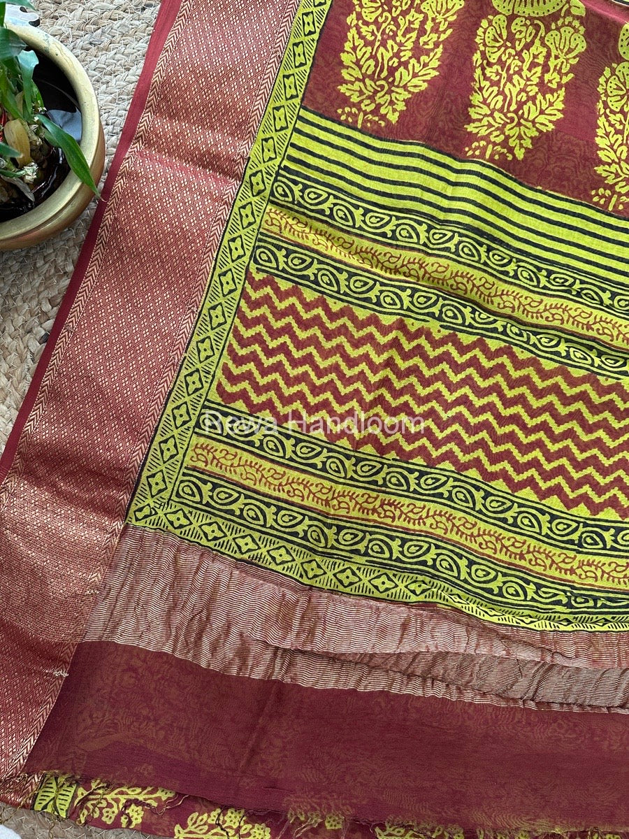 Maheshwari Parrot Green Bagh Print Saree BPSS060