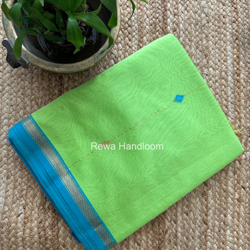 Parrot Green Lining Butti Shaded Maheshwari Saree SBS0123