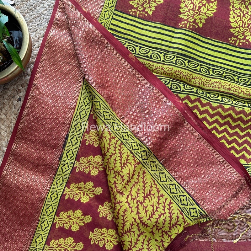 Maheshwari Parrot Green Bagh Print Saree BPSS060