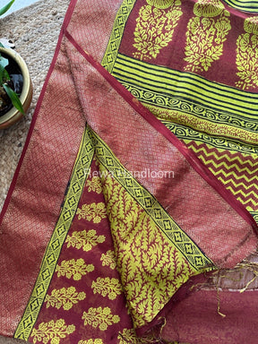 Maheshwari Parrot Green Bagh Print Saree BPSS060