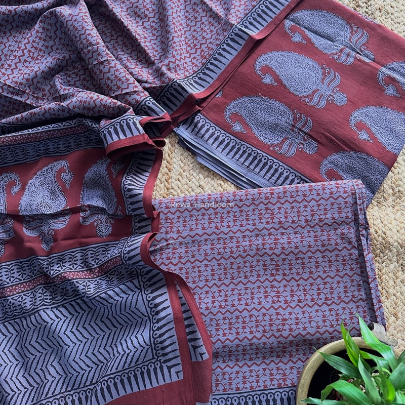 Maroon-Dark Lavender Bagh Print Cotton Suit BCSP0171