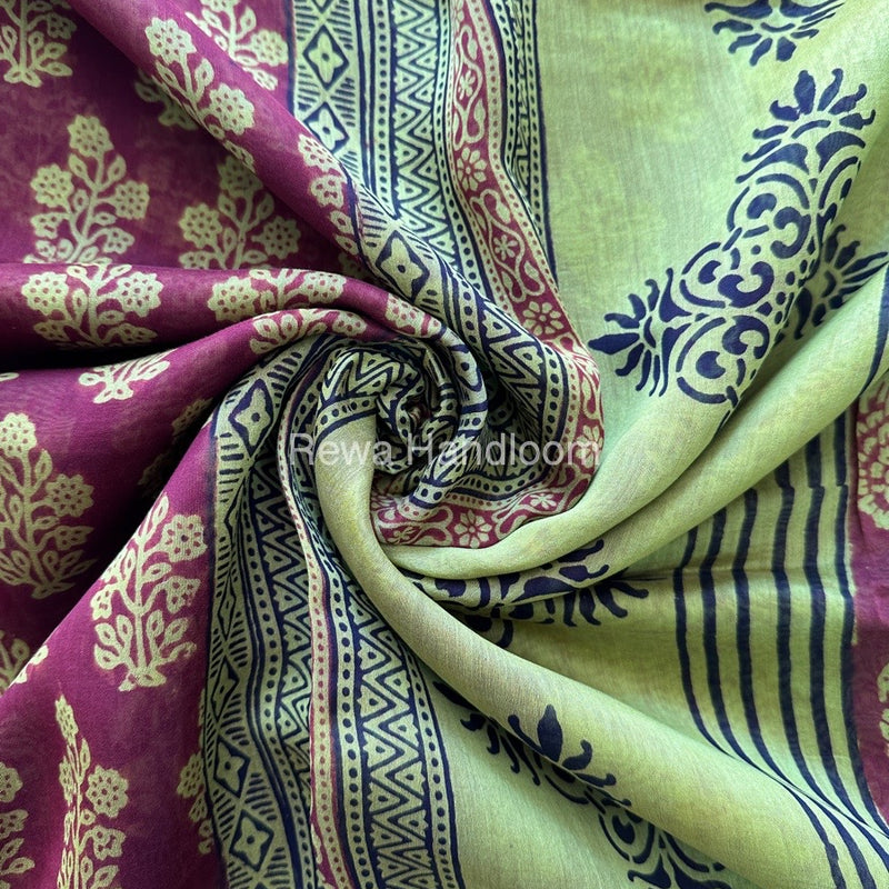 Maheshwari Parrot Green Bagh Print Saree BPSS060
