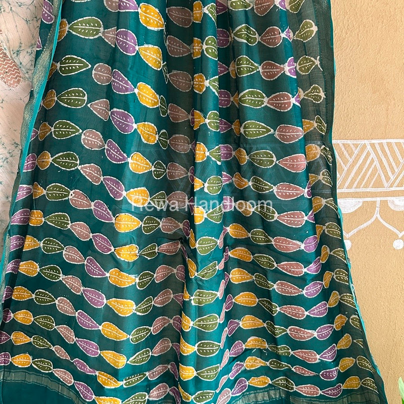 Maheshwari Sea Green Batik Indonesian Print Saree IBS029