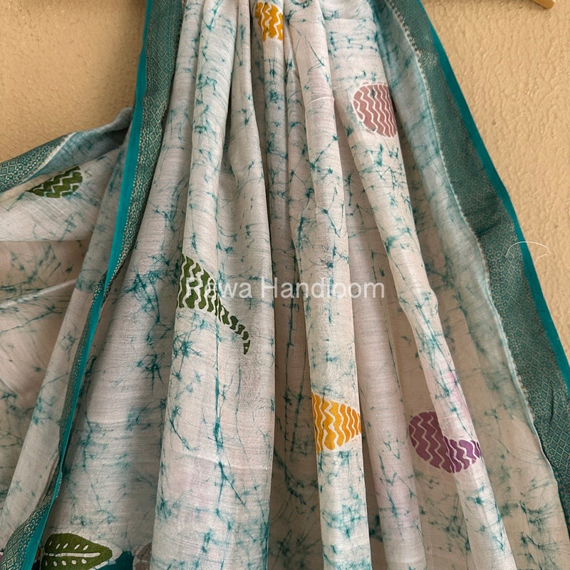 Maheshwari Sea Green Batik Indonesian Print Saree IBS029