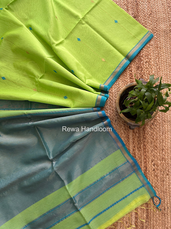 Parrot Green Lining Butti Shaded Maheshwari Saree SBS0123