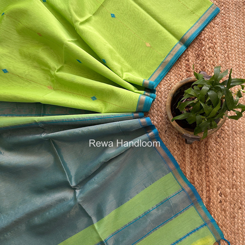 Parrot Green Lining Butti Shaded Maheshwari Saree SBS0123