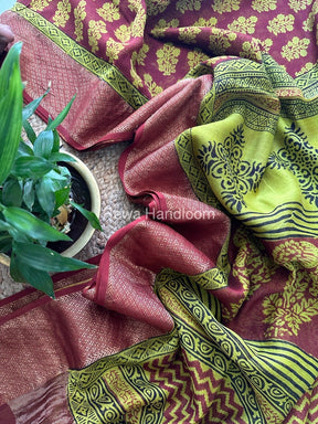 Maheshwari Parrot Green Bagh Print Saree BPSS060